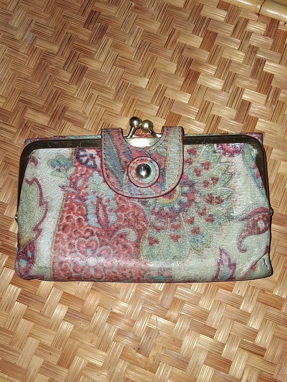 HOBO Alice Kiss Lock Vintage Leather Paisley and Floral Print Wallet